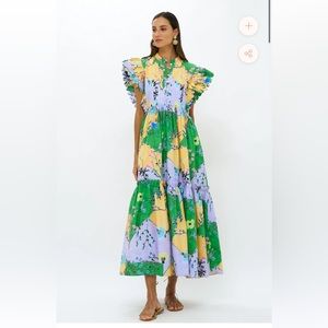 NWT STUNNING OLIPHANT SCALLOP PINTUCK MAXI DRESS IN STOCKHOLM GREEN